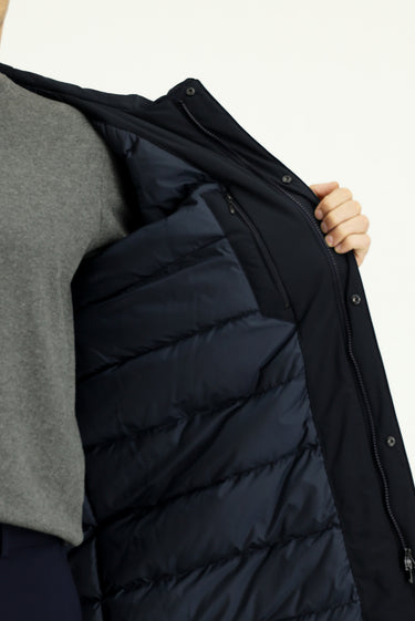 Koyu Lacivert Slim Fit Dar Kesim Kapüşonlu Spor Şişme Kaban