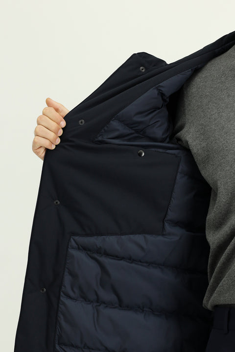 Koyu Lacivert Slim Fit Dar Kesim Kapüşonlu Spor Şişme Kaban