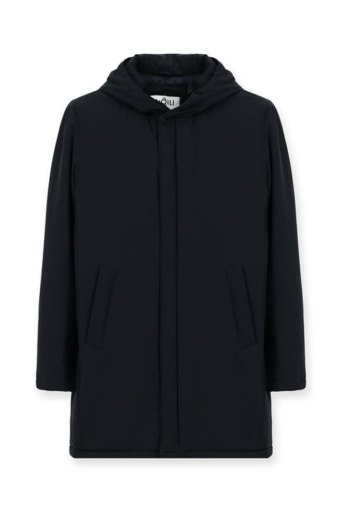 Koyu Lacivert Slim Fit Dar Kesim Kapüşonlu Spor Şişme Kaban