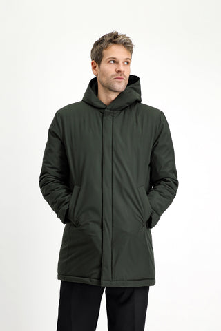  Orta Haki Slim Fit Dar Kesim Kapüşonlu Spor Şişme Kaban