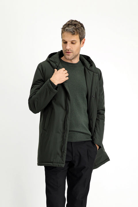 Medium Khaki Slim Fit Narrow Cut Hooded Sport Puffer Jacket