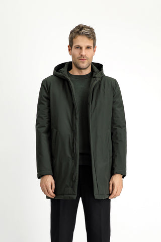  Orta Haki Slim Fit Dar Kesim Kapüşonlu Spor Şişme Kaban