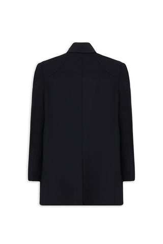  Koyu Lacivert Yünlü Cepli Düğmeli Kruvaze Palto