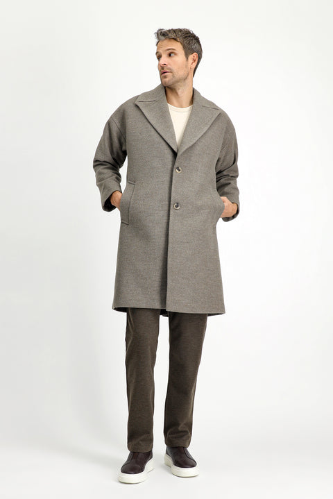 Koyu Vizon Sivri Yaka Oversize Ekstra Rahat Kesim Cepli Düğmeli Klasik Palto