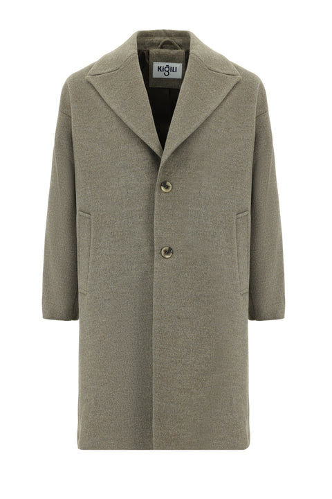 Dark Mink Pointed Collar Oversize Extra Relaxed Classic Coat with Pockets and Button Closure