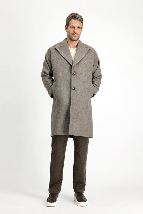 Koyu Vizon Sivri Yaka Oversize Ekstra Rahat Kesim Cepli Düğmeli Klasik Palto