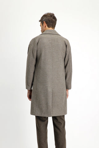  Koyu Vizon Sivri Yaka Oversize Ekstra Rahat Kesim Cepli Düğmeli Klasik Palto