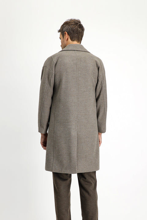 Koyu Vizon Sivri Yaka Oversize Ekstra Rahat Kesim Cepli Düğmeli Klasik Palto