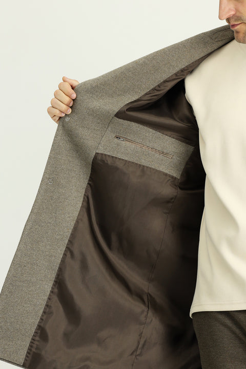 Koyu Vizon Sivri Yaka Oversize Ekstra Rahat Kesim Cepli Düğmeli Klasik Palto