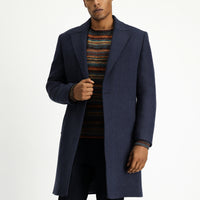 Orta Lacivert Yünlü Oversize Desenli Klasik Palto