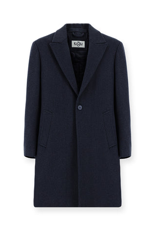  Orta Lacivert Yünlü Oversize Desenli Klasik Palto