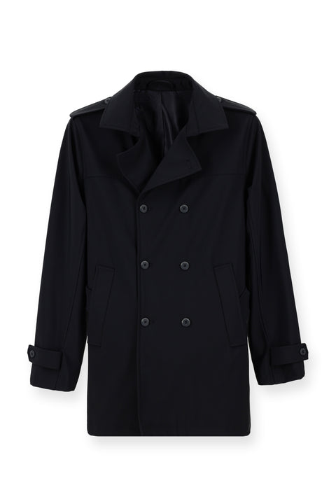 Dark Navy Techno-Line Double-Breasted Overcoat & Trench Coat
