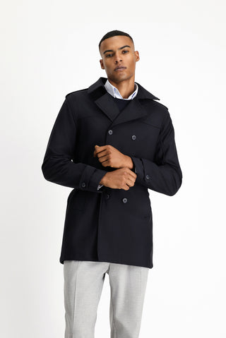  Koyu Lacivert Techno-Line Kruvaze Pardösü & Trençkot