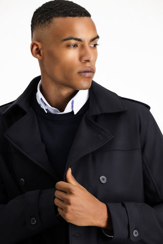  Koyu Lacivert Techno-Line Kruvaze Pardösü & Trençkot