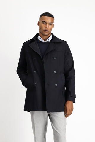  Koyu Lacivert Techno-Line Kruvaze Pardösü & Trençkot