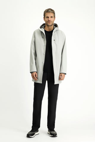  Açık Gri Techno-Line Likralı Kapüşonlu Pardösü & Trençkot