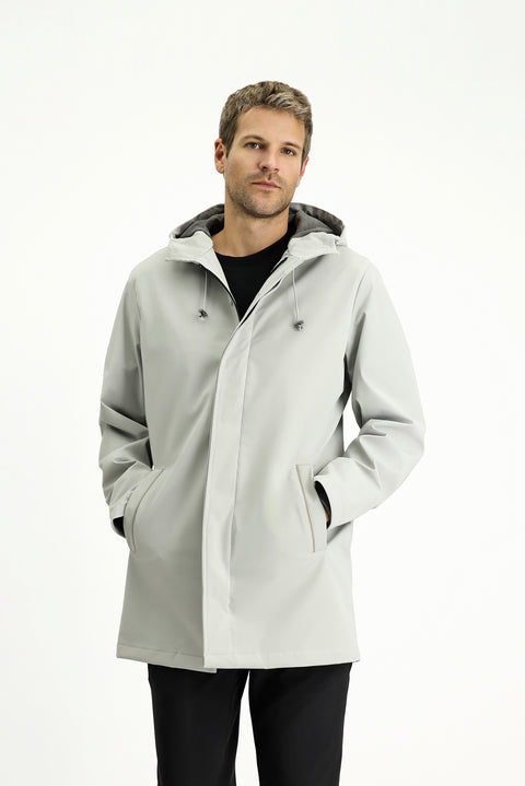 Açık Gri Techno-Line Likralı Kapüşonlu Pardösü & Trençkot