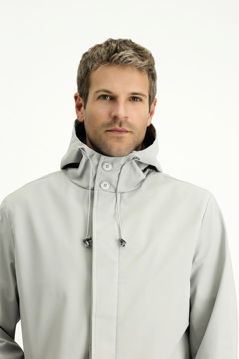 Açık Gri Techno-Line Likralı Kapüşonlu Pardösü & Trençkot