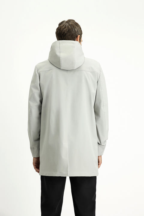 Açık Gri Techno-Line Likralı Kapüşonlu Pardösü & Trençkot