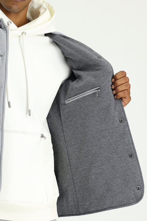 Orta Gri Slim Fit Dar Kesim Dik Yaka Çıtçıtlı Cepli Spor Kapitone Yelek