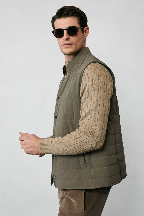 Koyu Kahve Slim Fit Dar Kesim Dik Yaka Çıtçıtlı Cepli Spor Kapitone Yelek