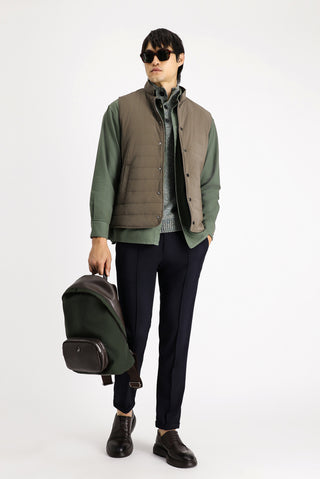  Koyu Kahve Slim Fit Dar Kesim Dik Yaka Çıtçıtlı Cepli Spor Kapitone Yelek