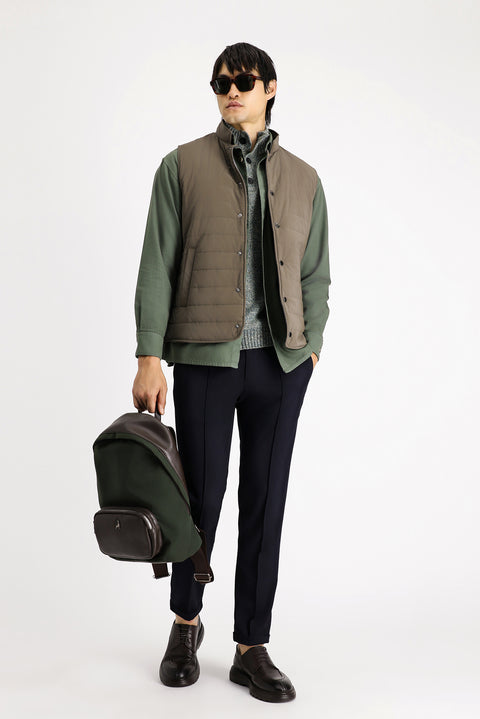 Koyu Kahve Slim Fit Dar Kesim Dik Yaka Çıtçıtlı Cepli Spor Kapitone Yelek