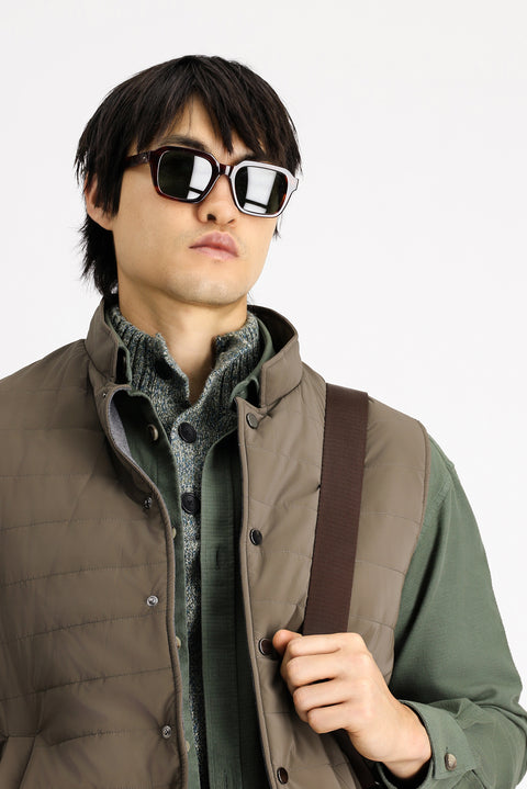 Koyu Kahve Slim Fit Dar Kesim Dik Yaka Çıtçıtlı Cepli Spor Kapitone Yelek