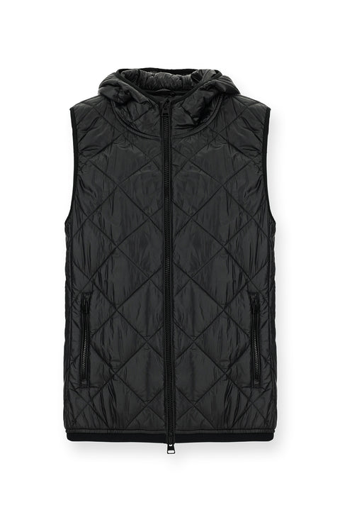 Siyah Kapüşonlu Kapitone Spor Yelek