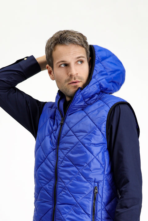 Saks Mavi Kapüşonlu Kapitone Spor Yelek