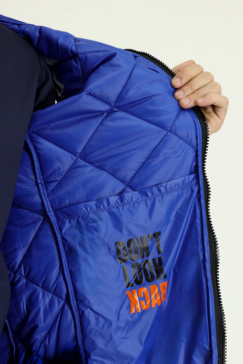 Saks Mavi Kapüşonlu Kapitone Spor Yelek