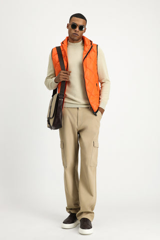  Orta Turuncu Kapüşonlu Kapitone Spor Yelek