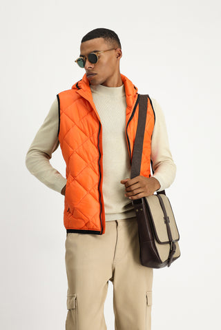  Orta Turuncu Kapüşonlu Kapitone Spor Yelek