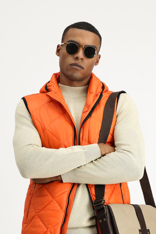  Orta Turuncu Kapüşonlu Kapitone Spor Yelek