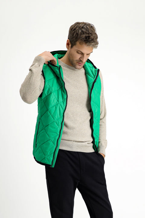 Çimen Yeşili Kapüşonlu Kapitone Spor Yelek