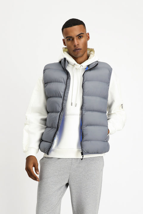 Orta Gri Kapitone Çantalı Spor Şişme Yelek