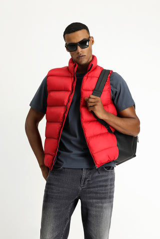  Koyu Kırmızı Kapitone Çantalı Spor Şişme Yelek