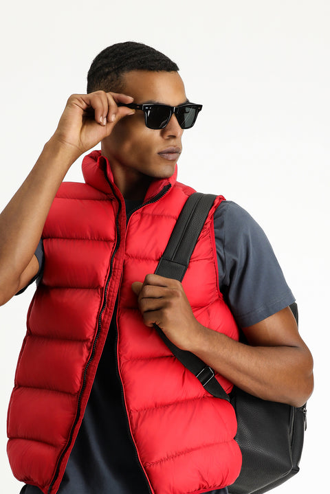 Koyu Kırmızı Kapitone Çantalı Spor Şişme Yelek