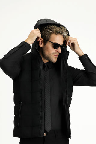  Siyah Slim Fit Dar Kesim Kapüşonlu Spor Yelek