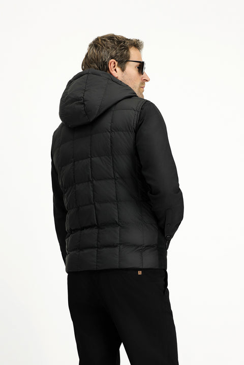 Siyah Slim Fit Dar Kesim Kapüşonlu Spor Yelek