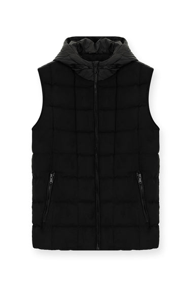Siyah Slim Fit Dar Kesim Kapüşonlu Spor Yelek
