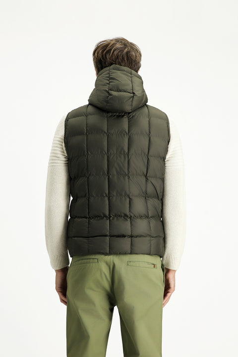 Orta Haki Slim Fit Dar Kesim Kapüşonlu Spor Yelek