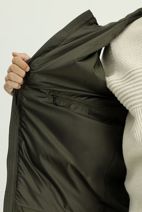 Orta Haki Slim Fit Dar Kesim Kapüşonlu Spor Yelek