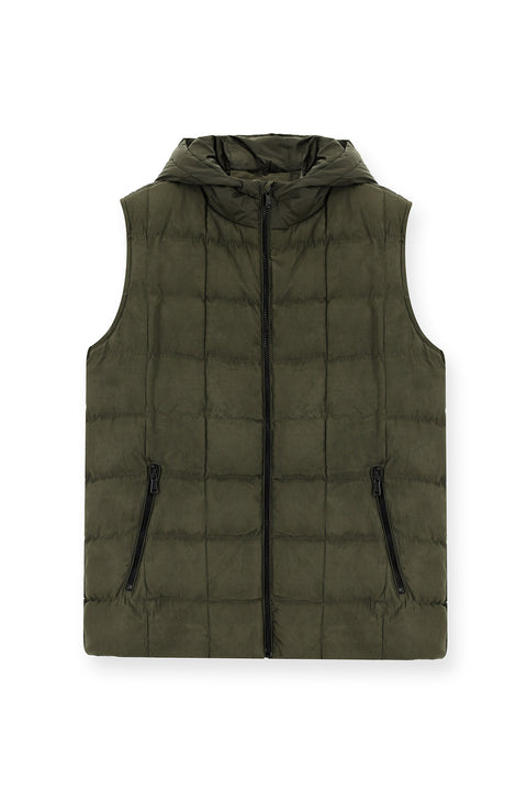 Orta Haki Slim Fit Dar Kesim Kapüşonlu Spor Yelek