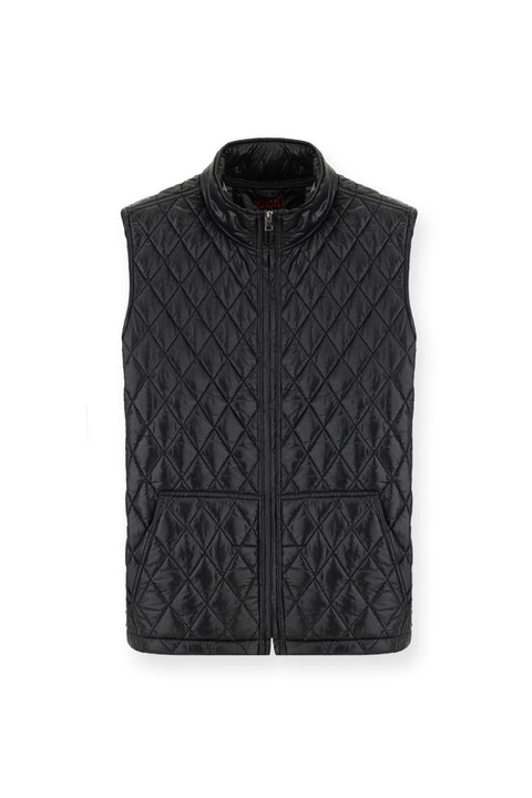 Black Stand Collar Quilted Sports Vest with Pockets and Zipper
