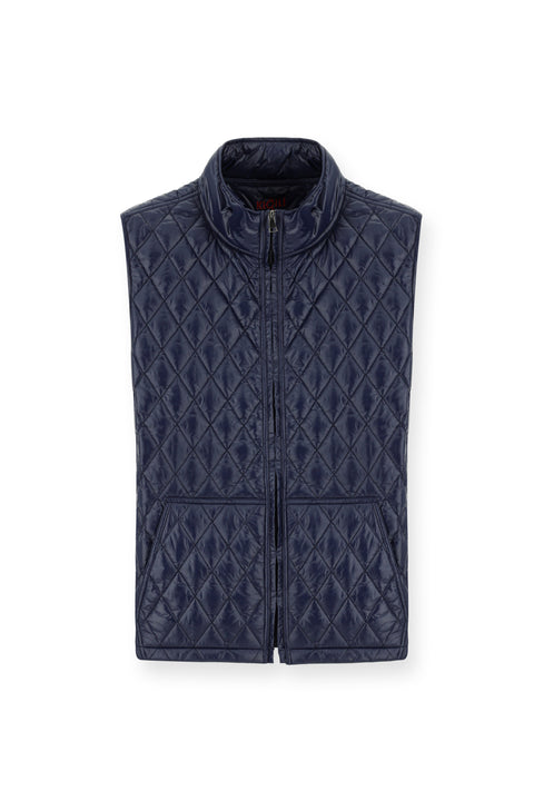 Koyu Lacivert Dik Yaka Cepli Fermuarlı Kapitone Spor Yelek