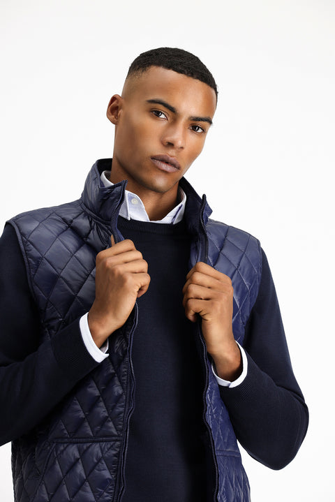 Koyu Lacivert Dik Yaka Cepli Fermuarlı Kapitone Spor Yelek