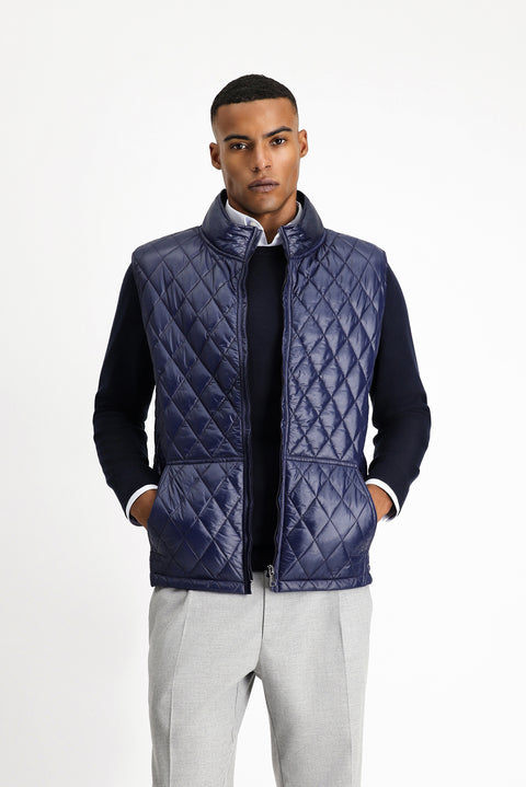 Koyu Lacivert Dik Yaka Cepli Fermuarlı Kapitone Spor Yelek