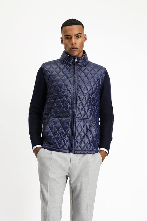 Koyu Lacivert Dik Yaka Cepli Fermuarlı Kapitone Spor Yelek