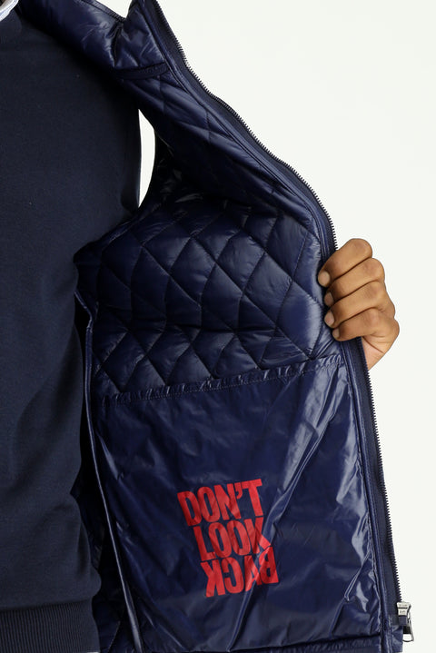 Koyu Lacivert Dik Yaka Cepli Fermuarlı Kapitone Spor Yelek